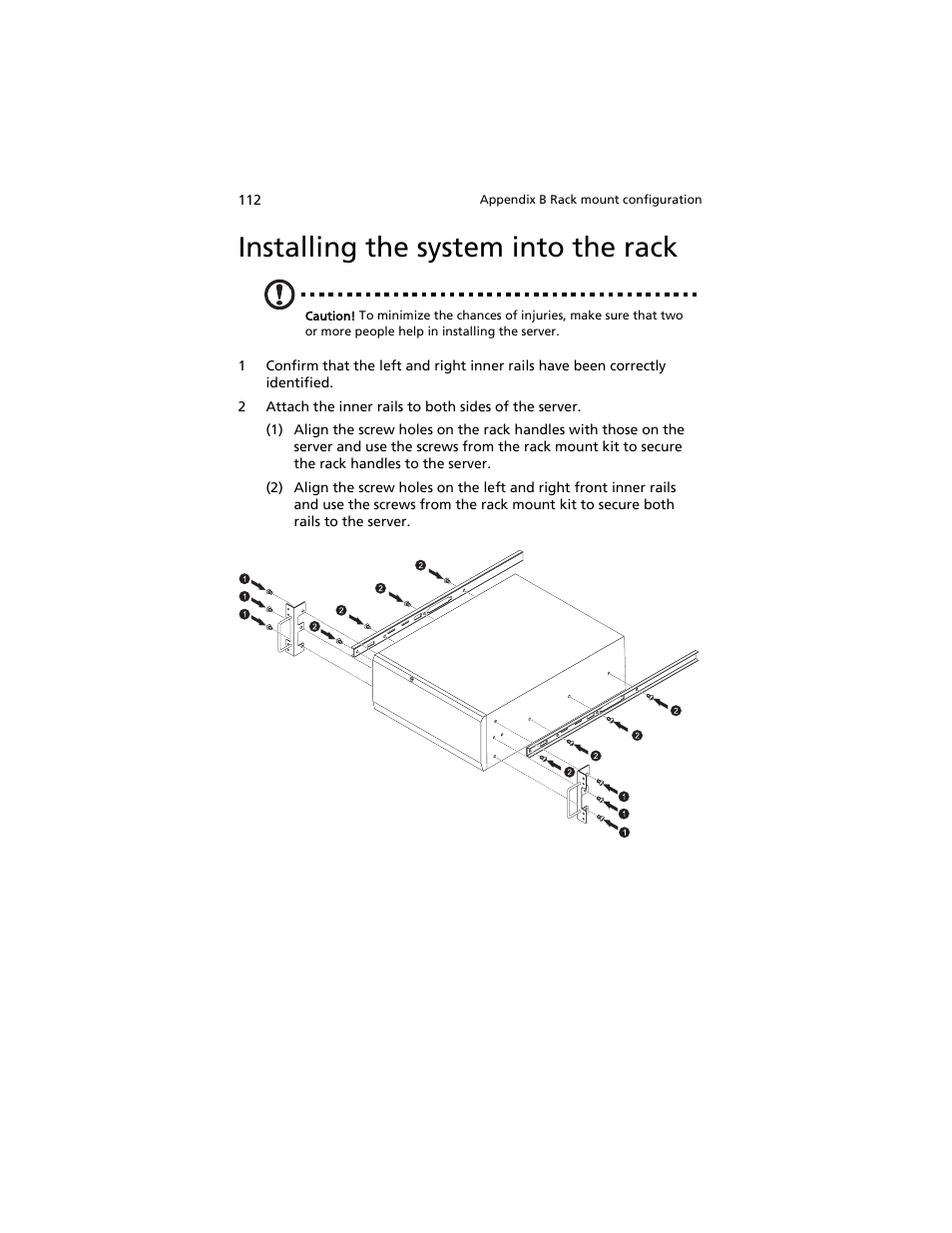 Installing the system into the rack | Acer AT310 F1 User Manual | Page 130 / 176