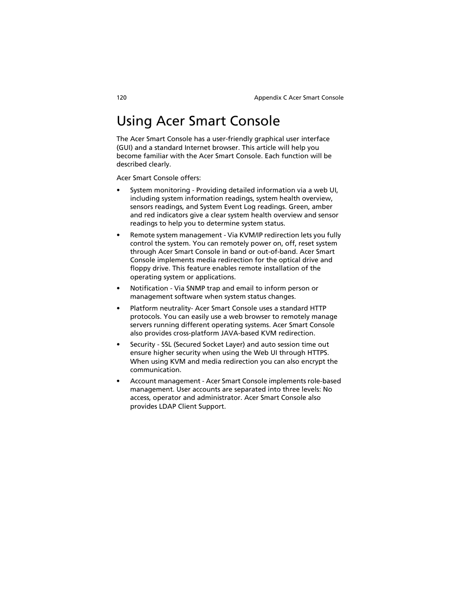 Using acer smart console | Acer AT310 F1 User Manual | Page 138 / 176