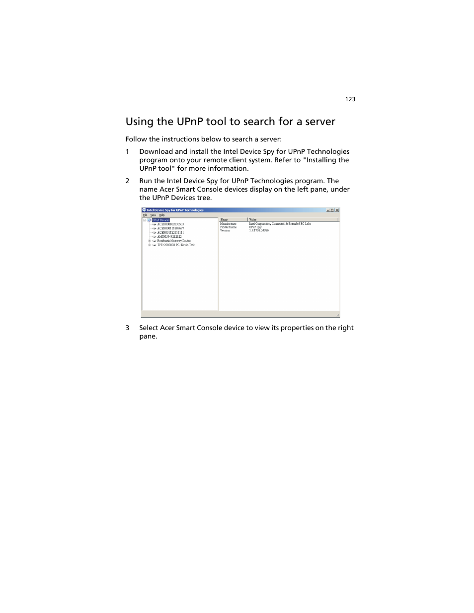 Using the upnp tool to search for a server | Acer AT310 F1 User Manual | Page 141 / 176