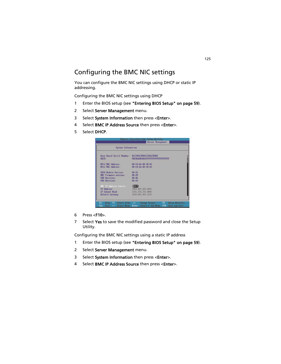 Configuring the bmc nic settings | Acer AT310 F1 User Manual | Page 143 / 176