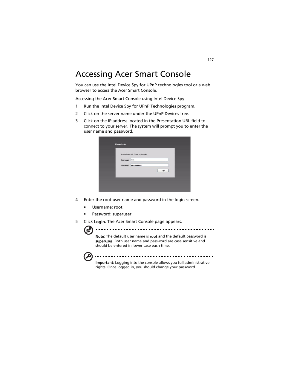 Accessing acer smart console | Acer AT310 F1 User Manual | Page 145 / 176