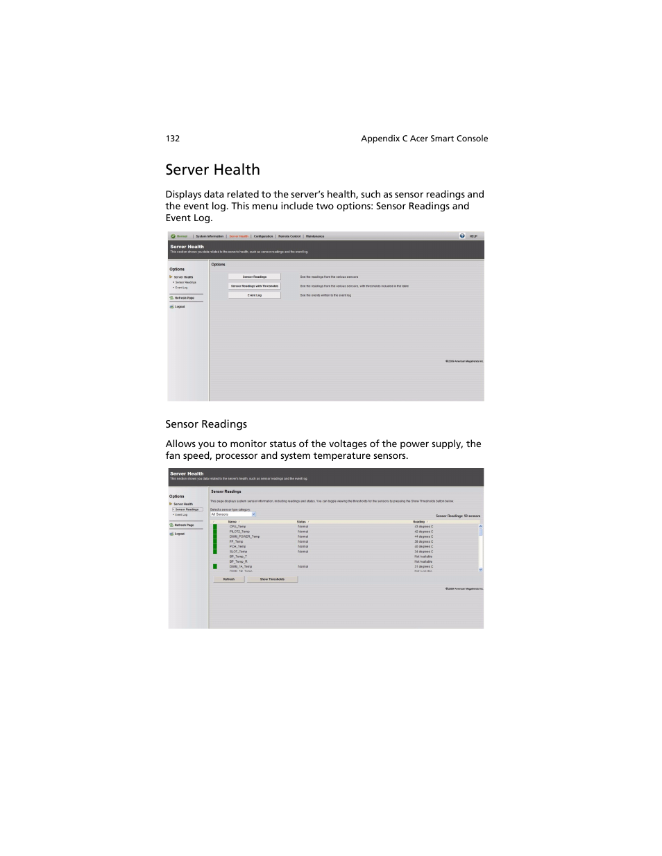 Server health | Acer AT310 F1 User Manual | Page 150 / 176