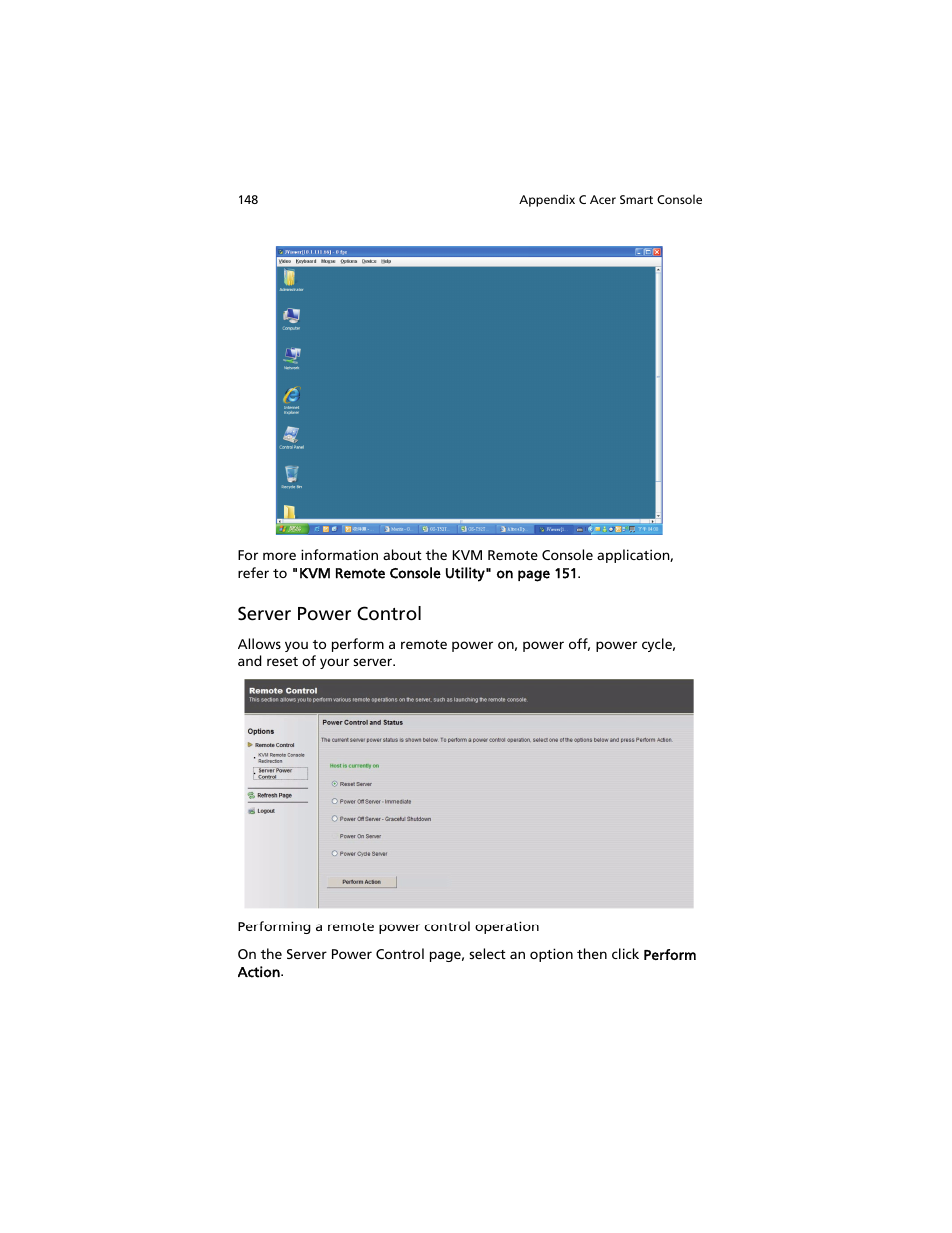 Server power control | Acer AT310 F1 User Manual | Page 166 / 176