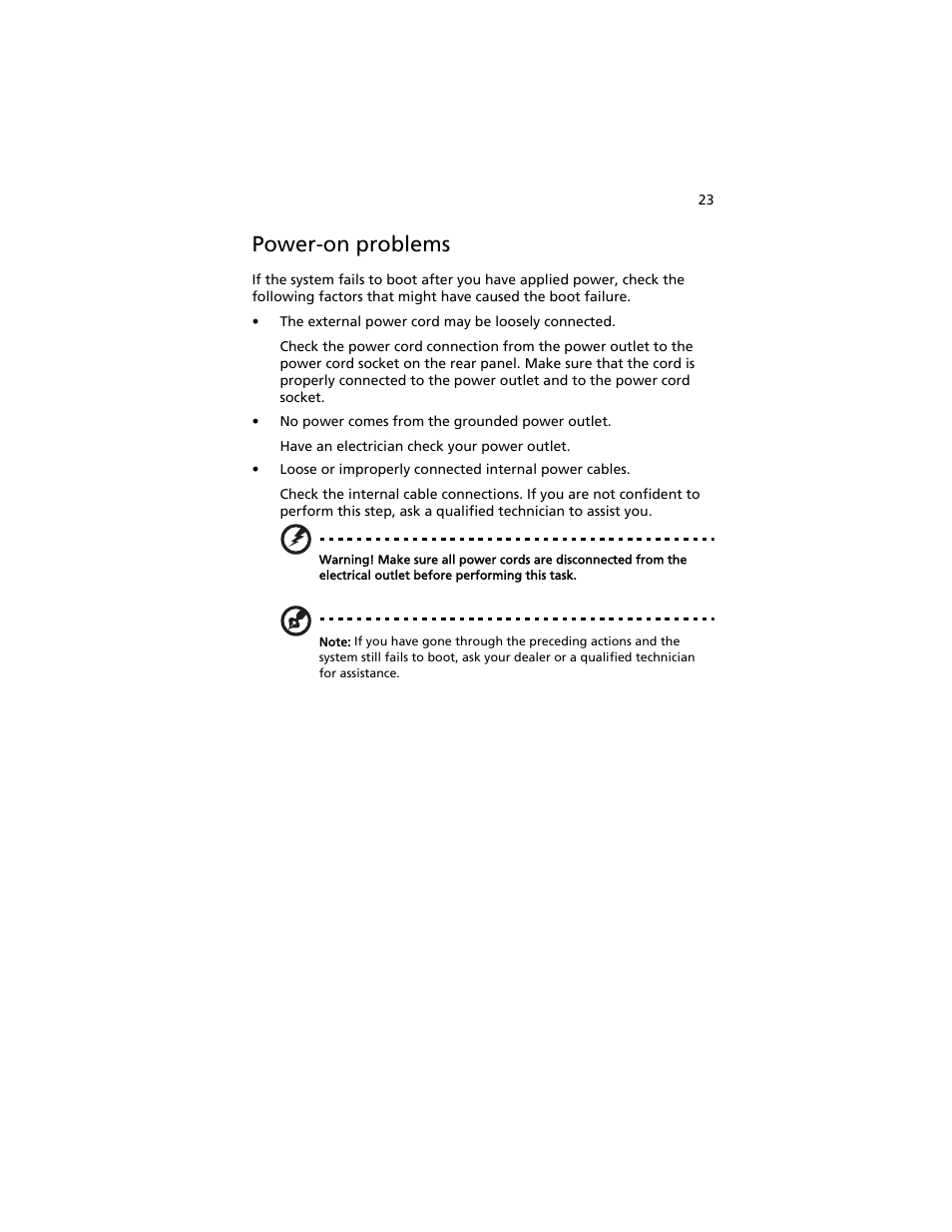 Power-on problems | Acer AT310 F1 User Manual | Page 41 / 176