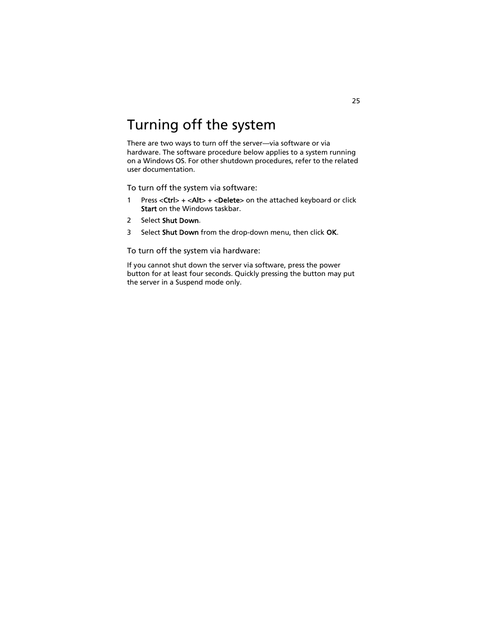 Turning off the system | Acer AT310 F1 User Manual | Page 43 / 176