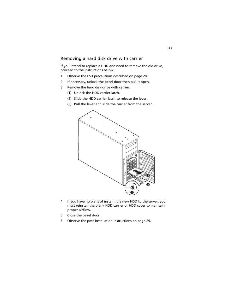 Removing a hard disk drive with carrier | Acer AT310 F1 User Manual | Page 51 / 176