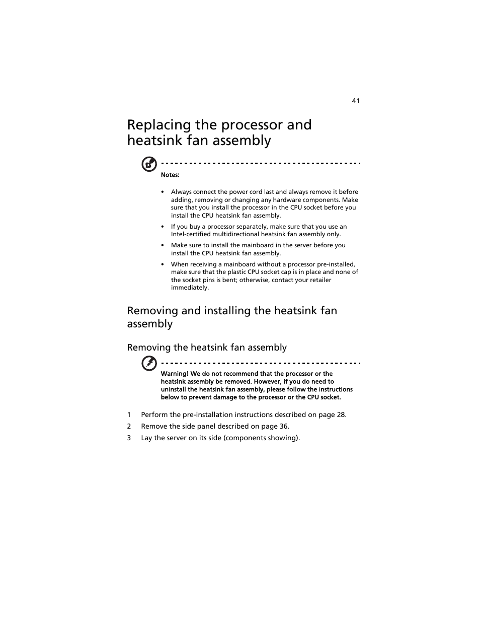 Replacing the processor and heatsink fan assembly, Removing and installing the heatsink fan assembly | Acer AT310 F1 User Manual | Page 59 / 176