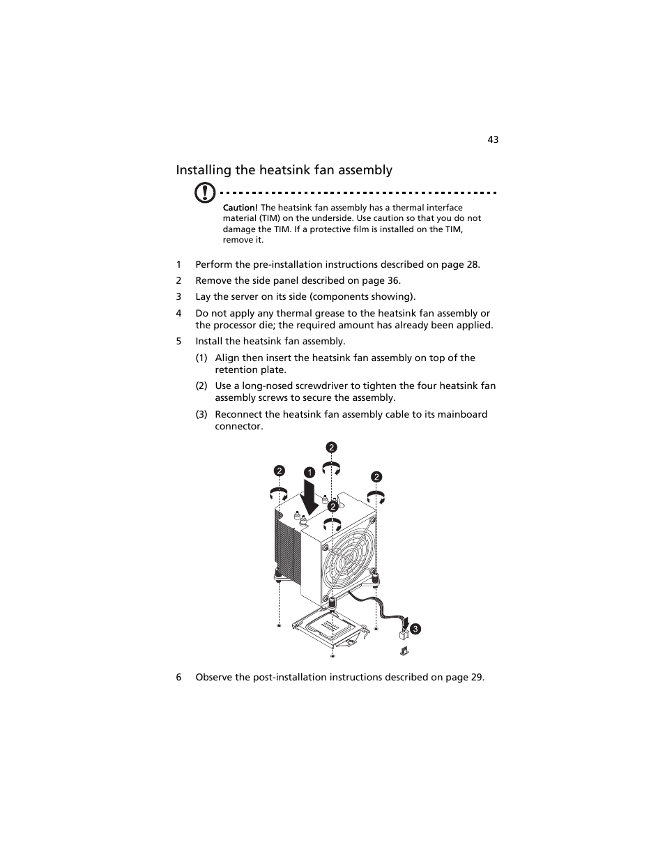 Installing the heatsink fan assembly | Acer AT310 F1 User Manual | Page 61 / 176