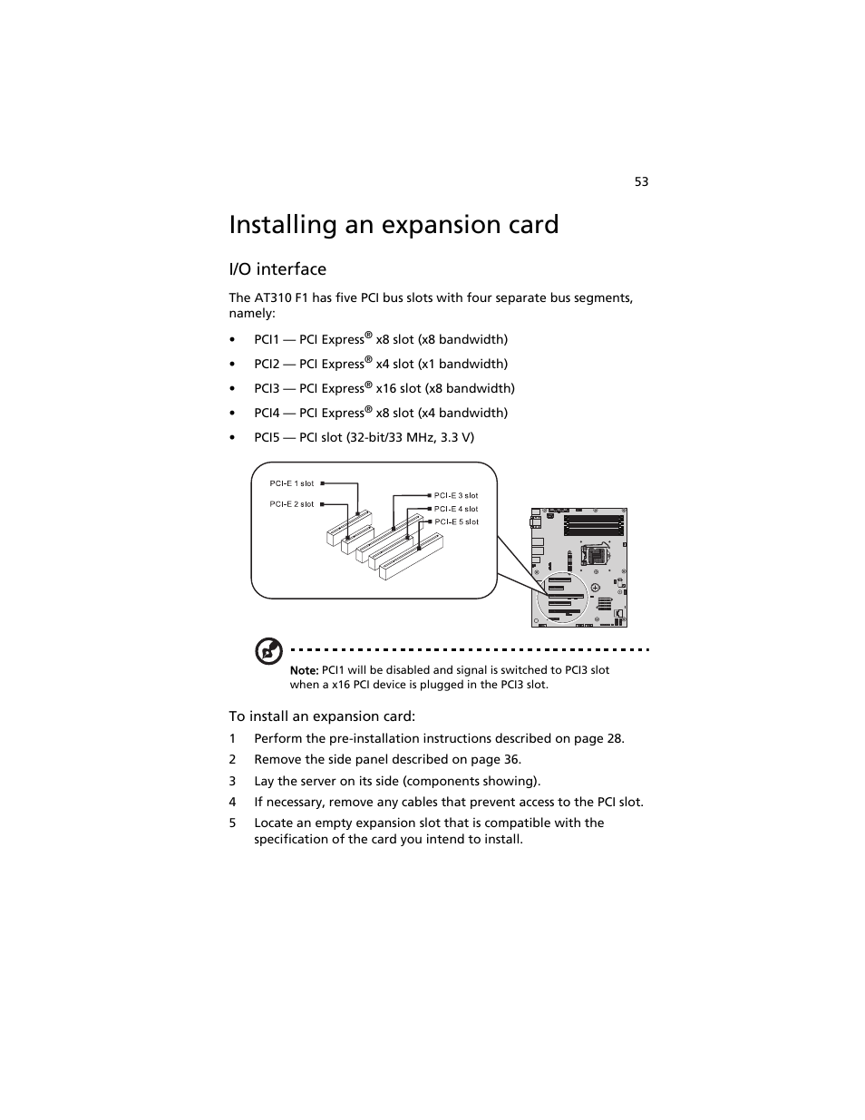 Installing an expansion card, I/o interface | Acer AT310 F1 User Manual | Page 71 / 176