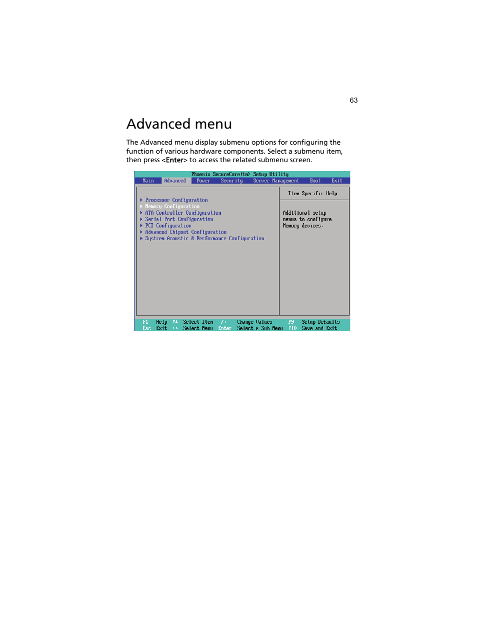 Advanced menu | Acer AT310 F1 User Manual | Page 81 / 176