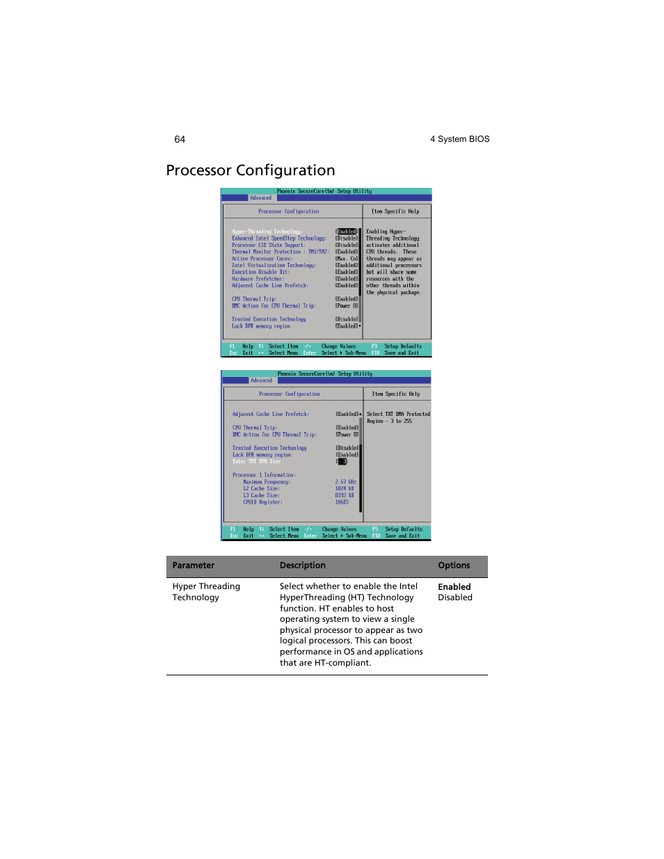 Processor configuration | Acer AT310 F1 User Manual | Page 82 / 176