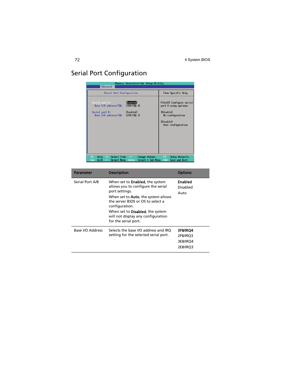 Serial port configuration | Acer AT310 F1 User Manual | Page 90 / 176