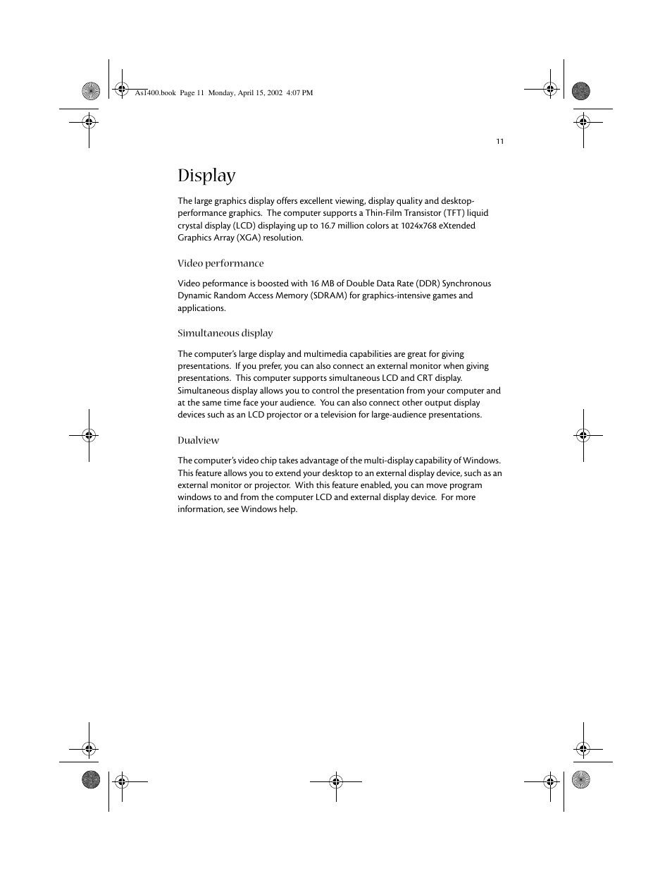 Display | Acer Aspire 1400 User Manual | Page 21 / 110