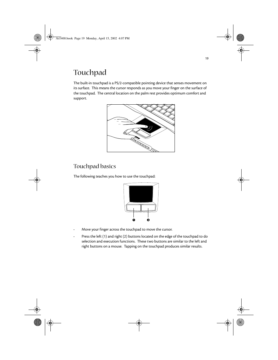 Touchpad, Touchpad basics | Acer Aspire 1400 User Manual | Page 29 / 110