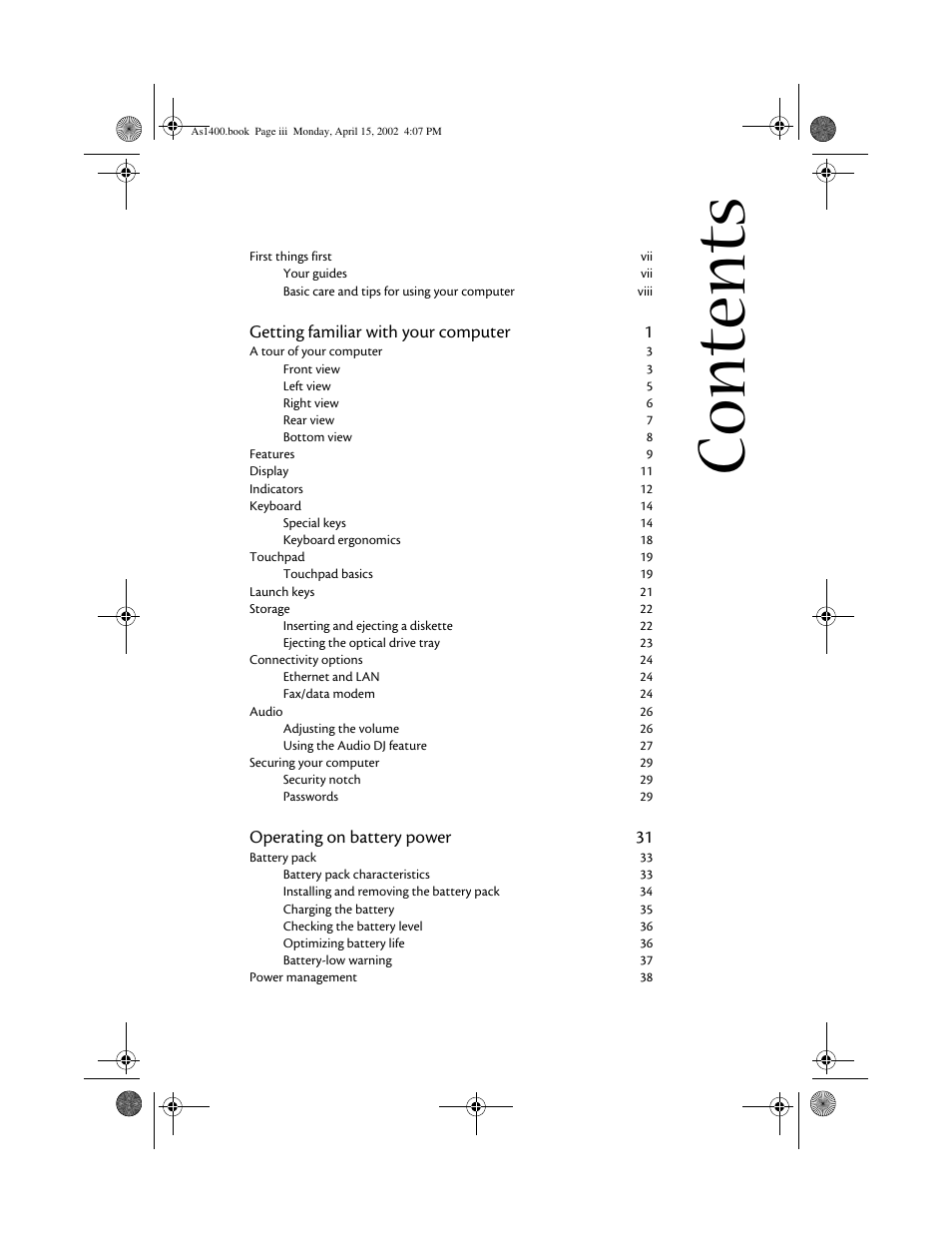 Acer Aspire 1400 User Manual | Page 3 / 110