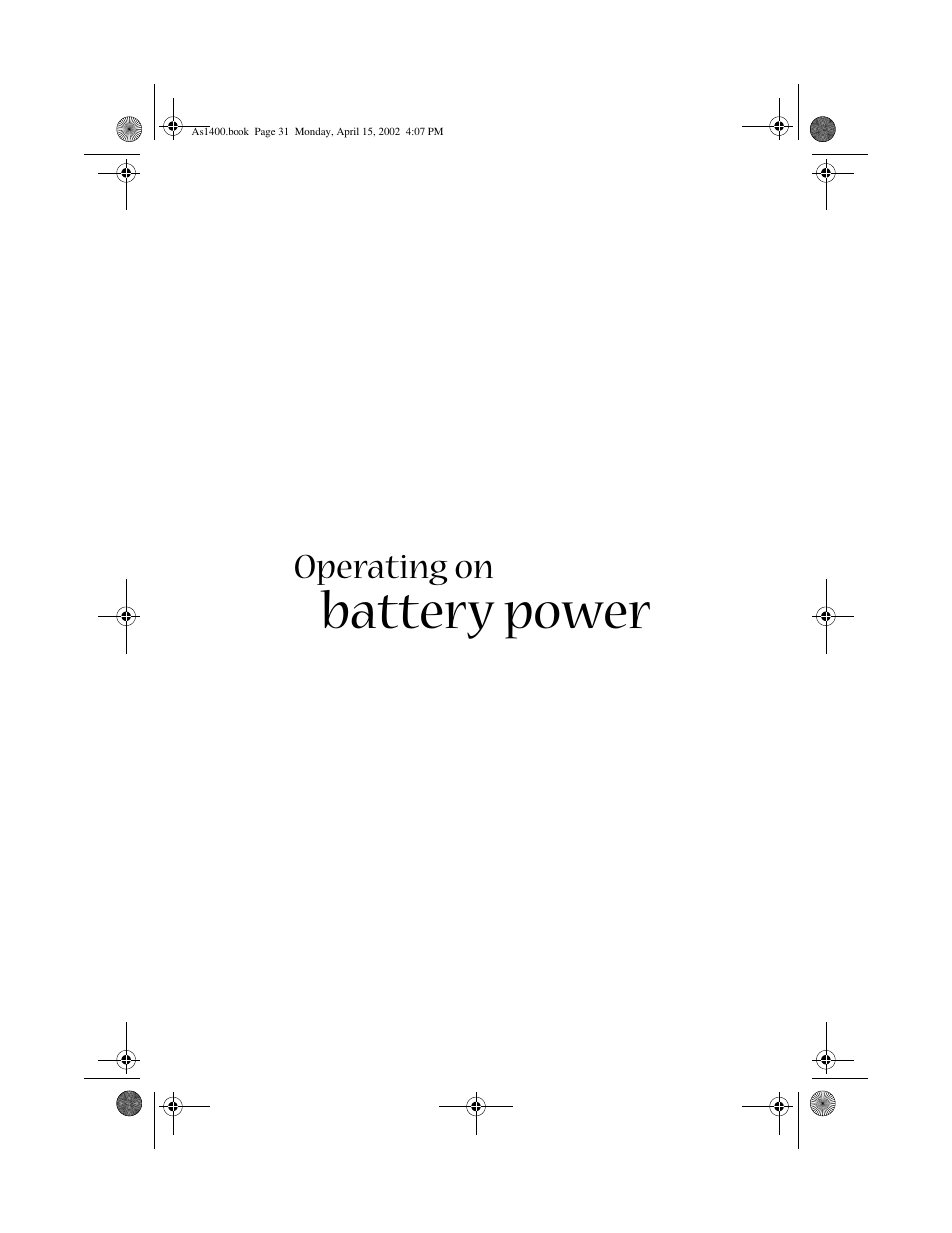 Operating on battery power, Battery power | Acer Aspire 1400 User Manual | Page 41 / 110