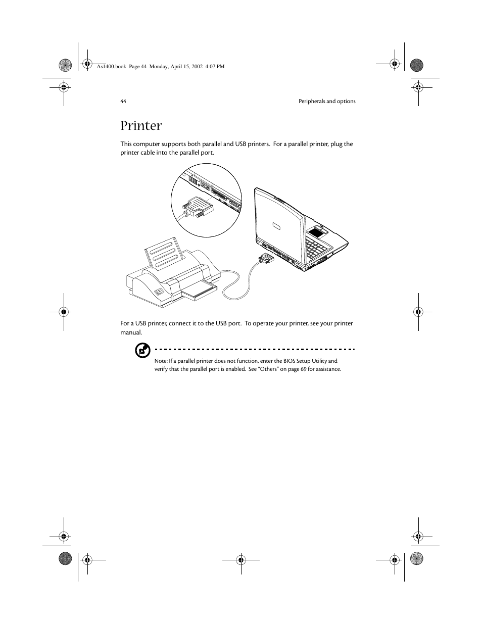 Printer | Acer Aspire 1400 User Manual | Page 54 / 110