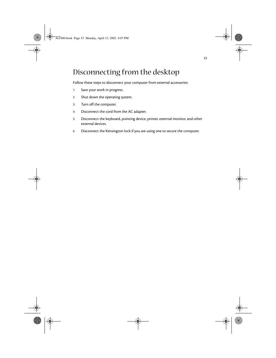 Disconnecting from the desktop | Acer Aspire 1400 User Manual | Page 63 / 110