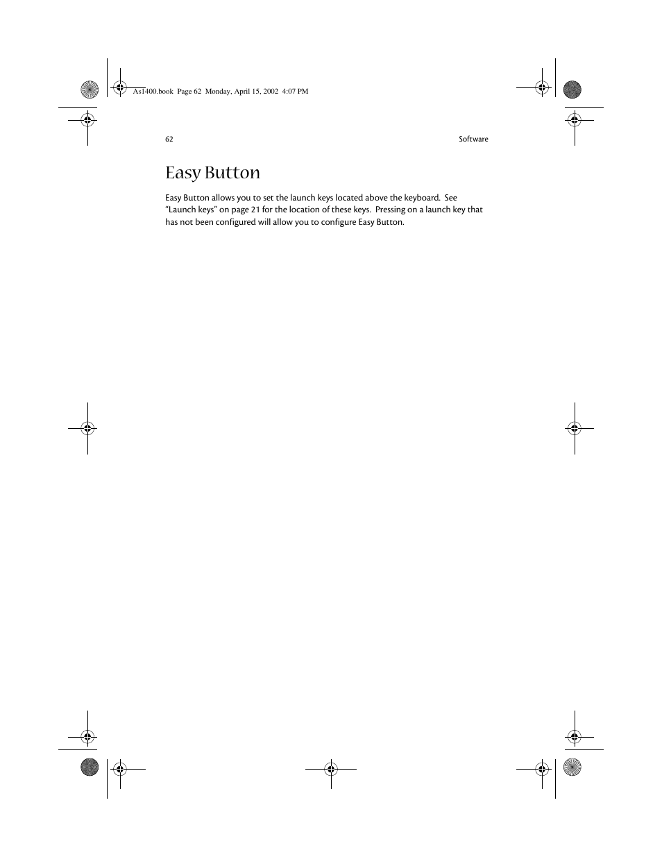 Easy button | Acer Aspire 1400 User Manual | Page 72 / 110