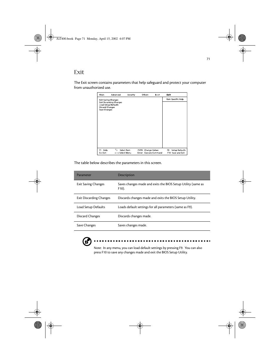 Exit | Acer Aspire 1400 User Manual | Page 81 / 110