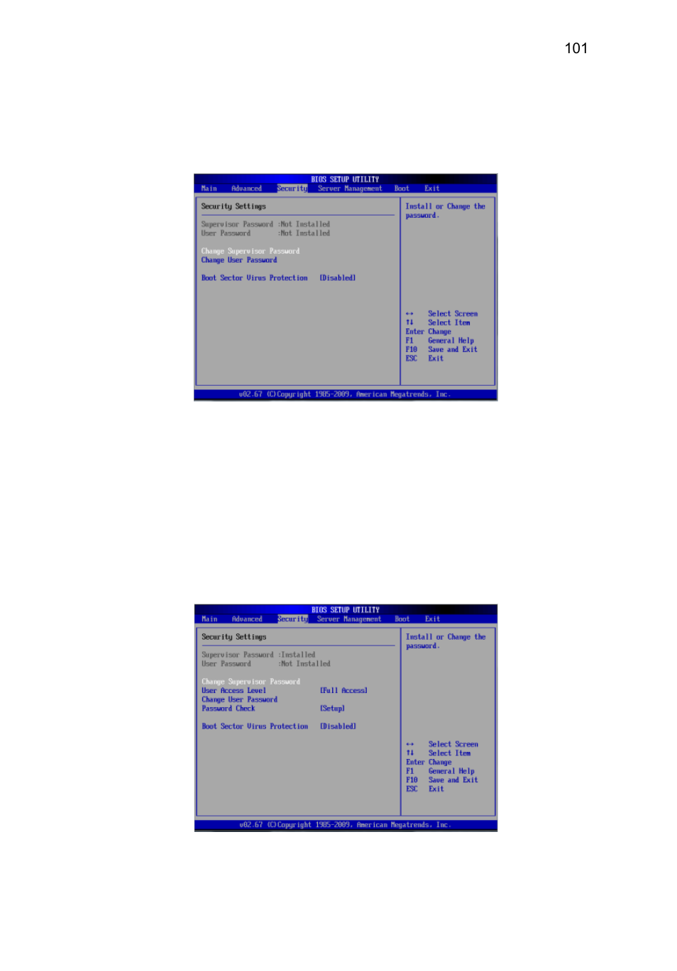 Security settings | Acer AR360 F1 User Manual | Page 117 / 188