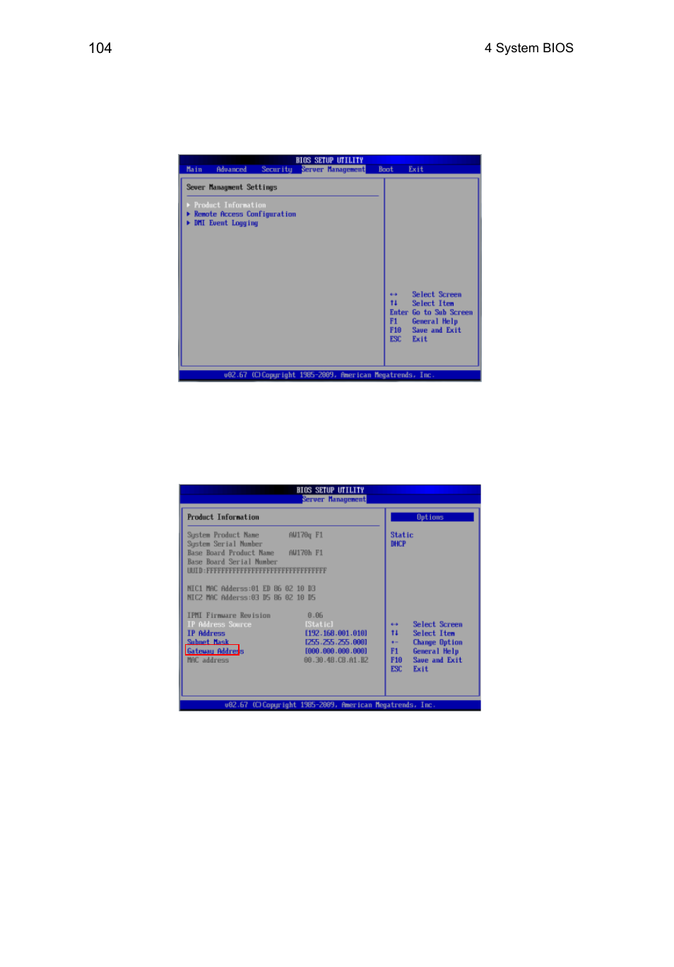 System management settings, Product information | Acer AR360 F1 User Manual | Page 120 / 188