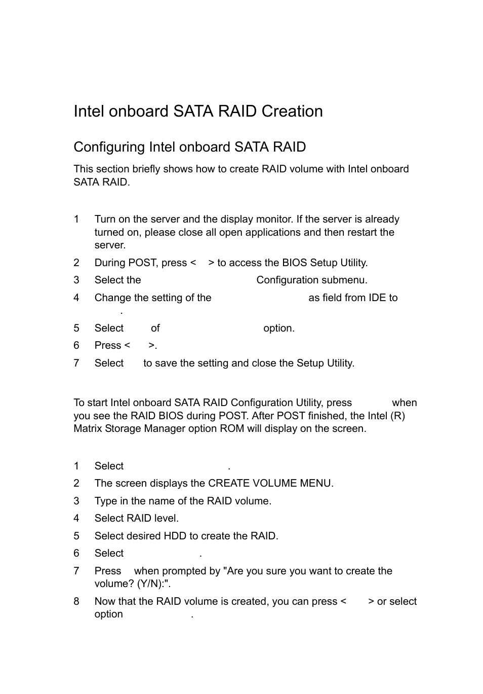 Raid configuration utilities, Intel onboard sata raid creation, Configuring intel onboard sata raid | Acer AR360 F1 User Manual | Page 143 / 188