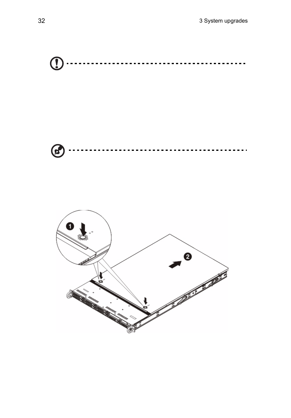 Opening the server, Removing the top cover | Acer AR360 F1 User Manual | Page 48 / 188