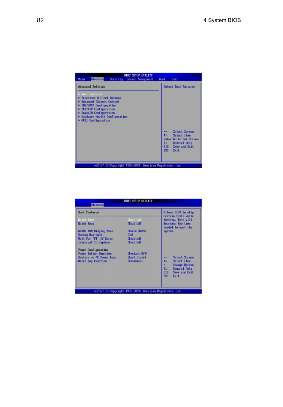 Advanced settings, Boot features | Acer AR360 F1 User Manual | Page 98 / 188