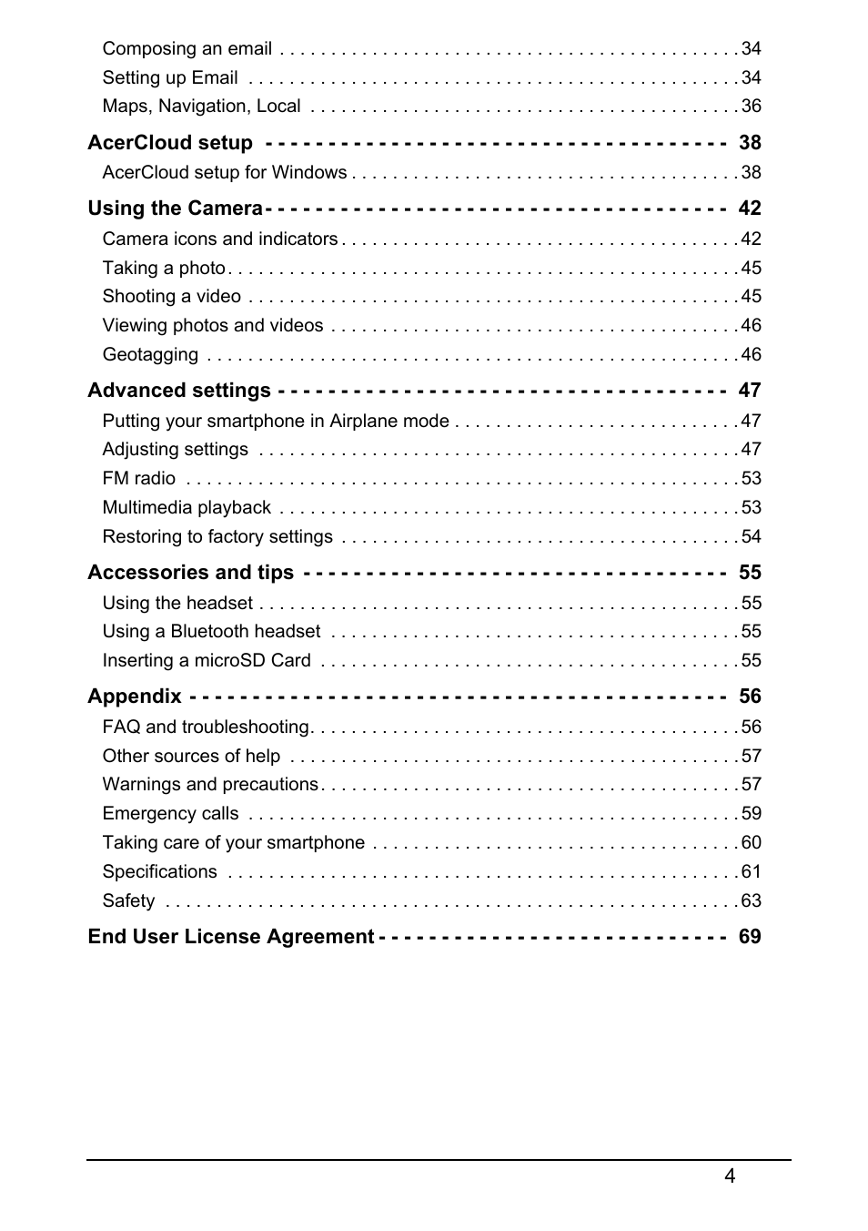 Acer S520 User Manual | Page 4 / 70