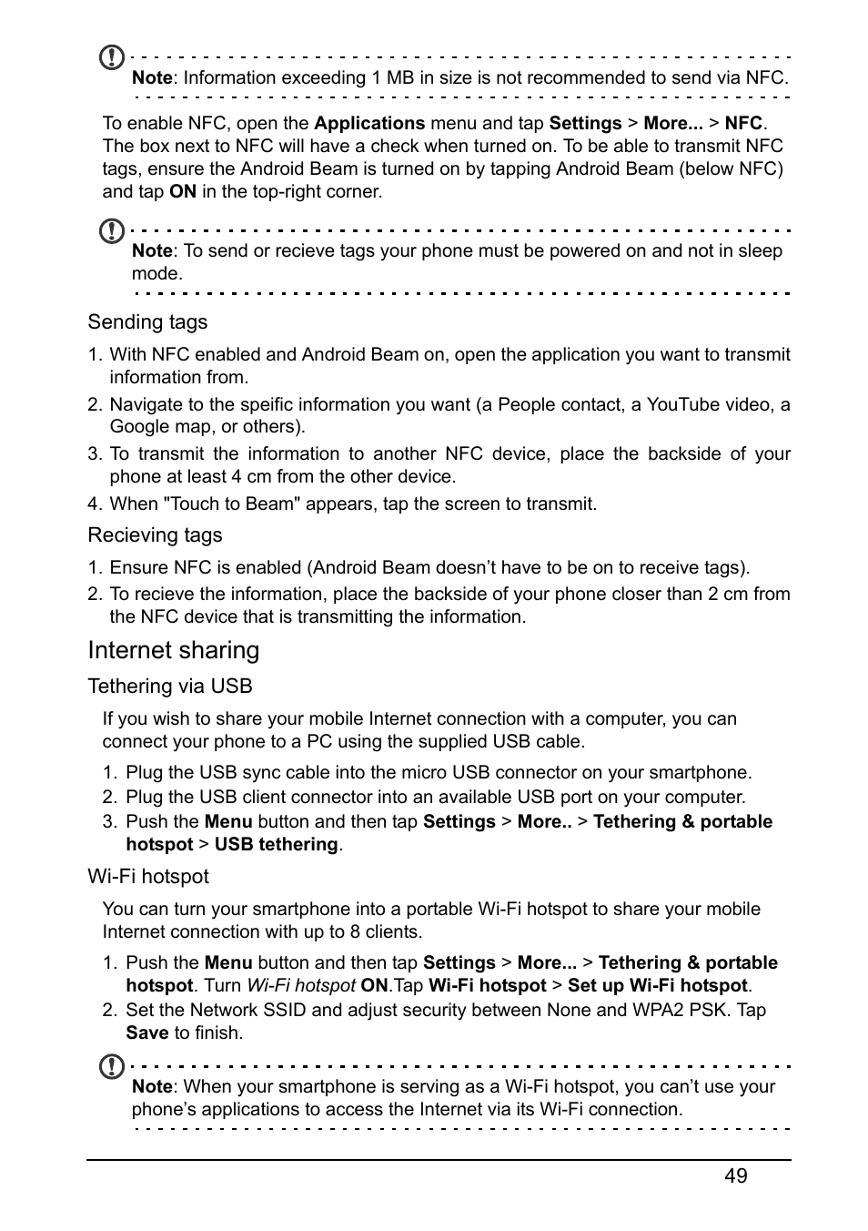 Internet sharing | Acer S520 User Manual | Page 49 / 70