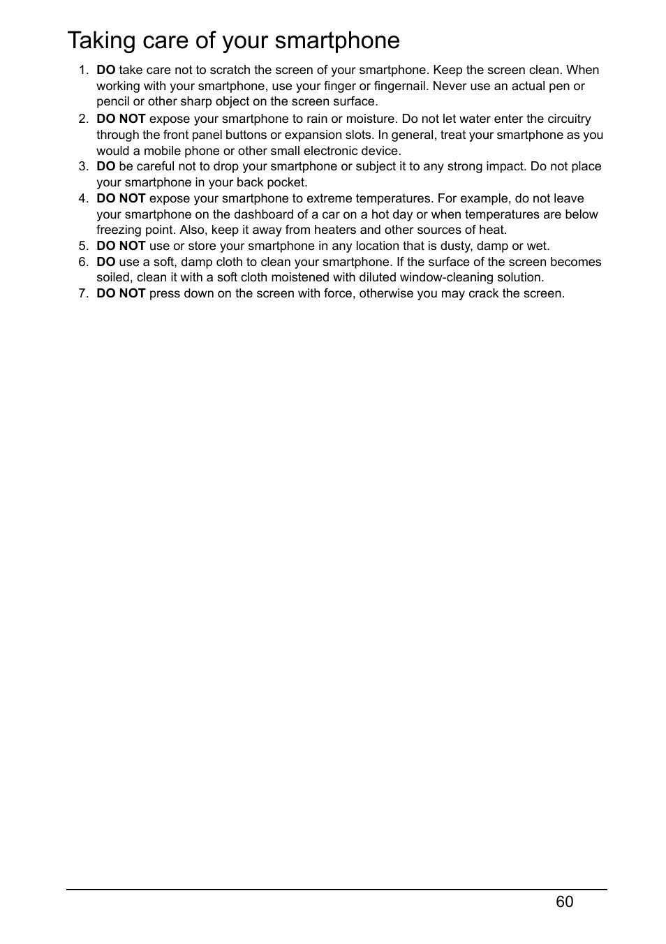 Taking care of your smartphone | Acer S520 User Manual | Page 60 / 70
