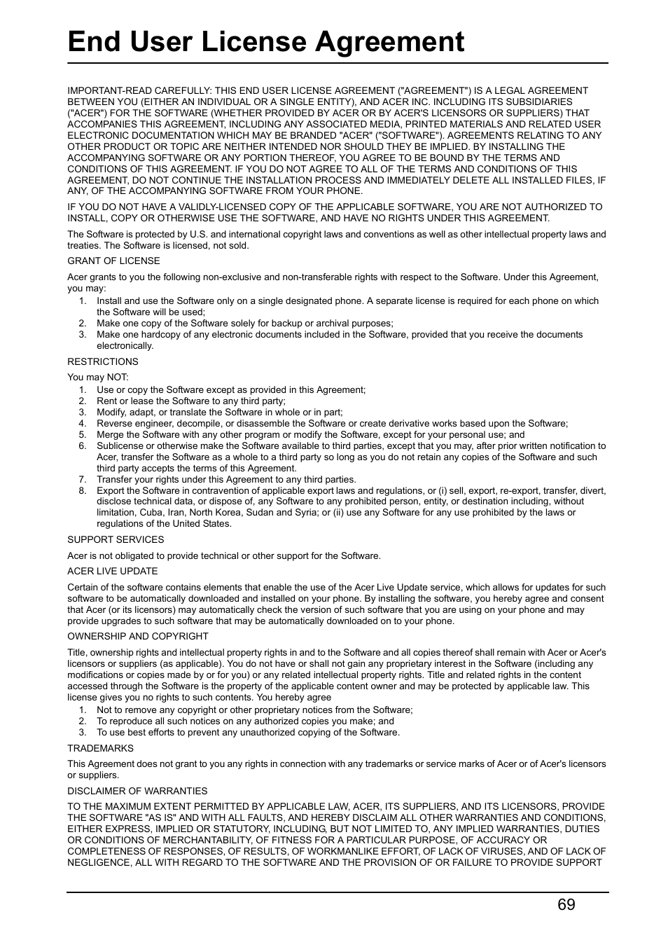 Acer S520 User Manual | Page 69 / 70