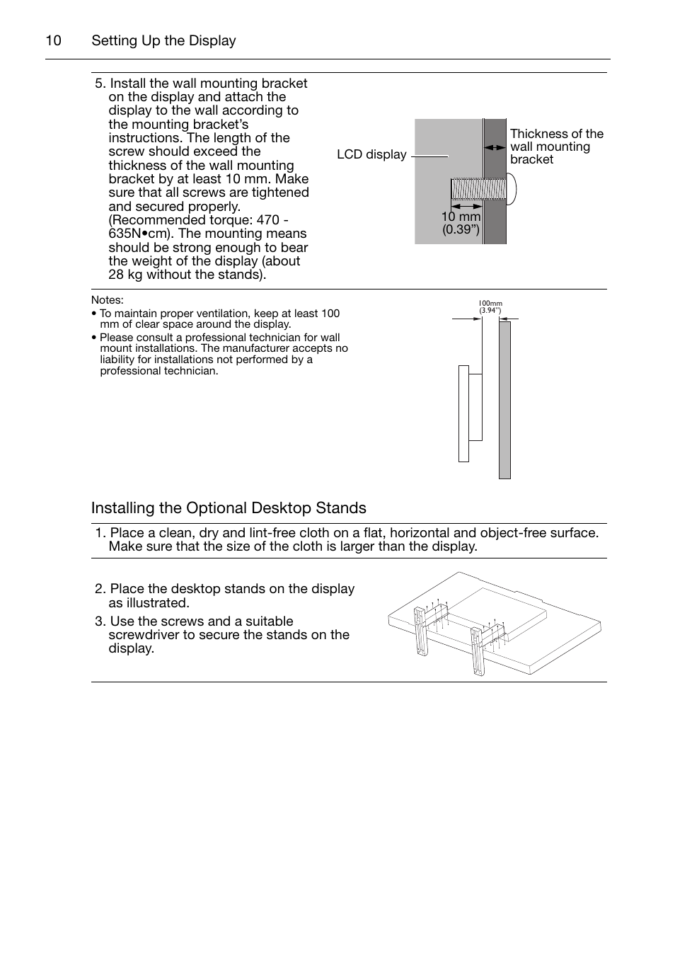Installing the optional desktop stands | Acer DV650C User Manual | Page 12 / 50