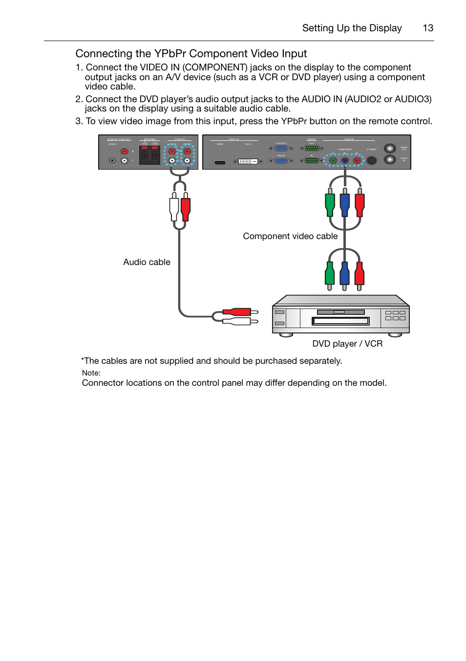 Connecting the ypbpr component video input | Acer DV650C User Manual | Page 15 / 50