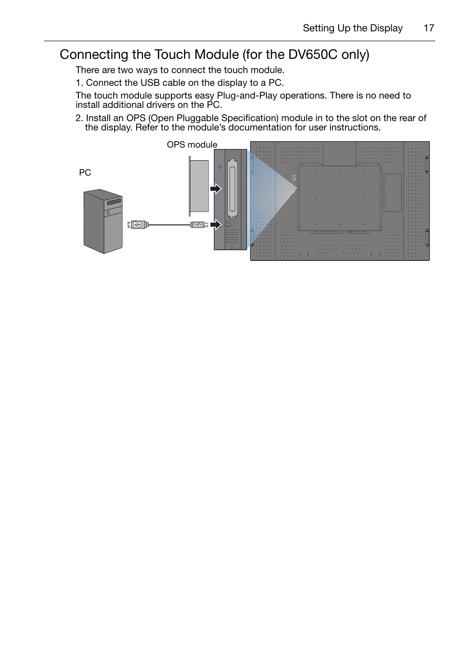 Connecting the touch module (for the dv650c only) | Acer DV650C User Manual | Page 19 / 50