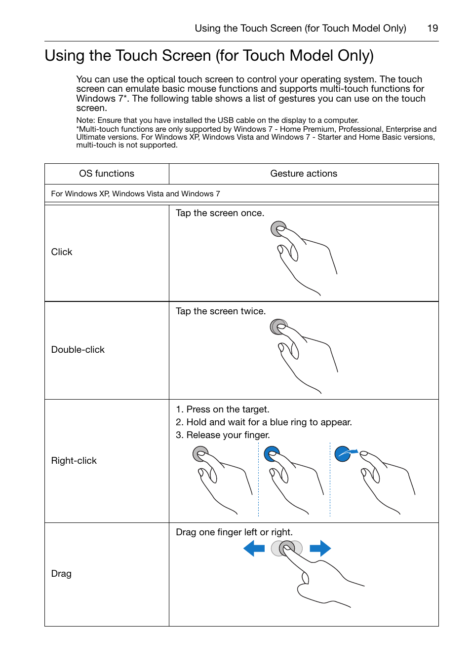 Using the touch screen (for touch model only) | Acer DV650C User Manual | Page 21 / 50