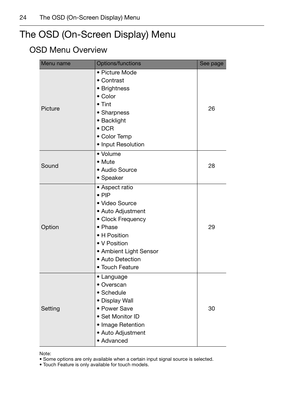 The osd (on-screen display) menu, Osd menu overview | Acer DV650C User Manual | Page 26 / 50