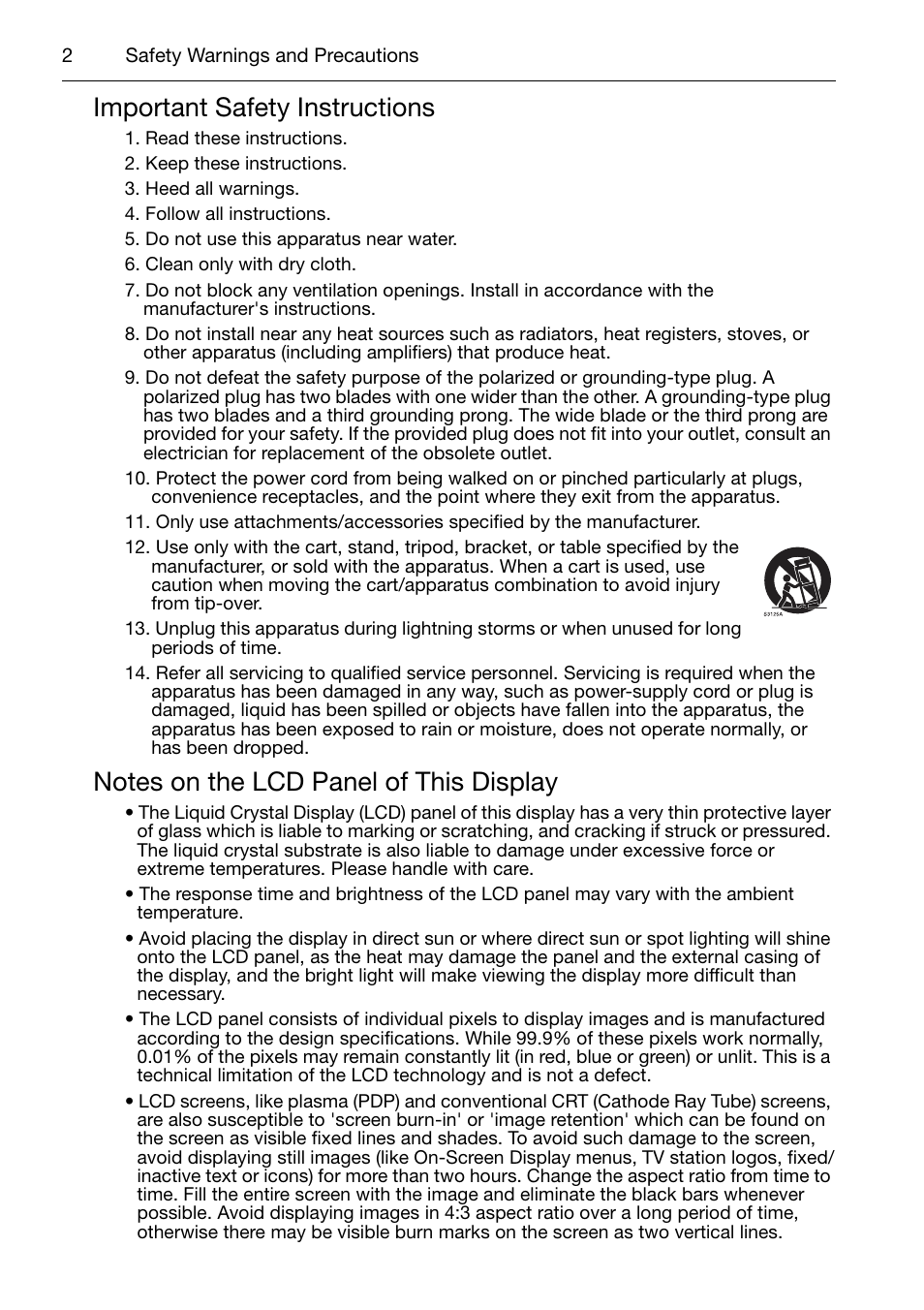 Important safety instructions, Notes on the lcd panel of this display | Acer DV650C User Manual | Page 4 / 50