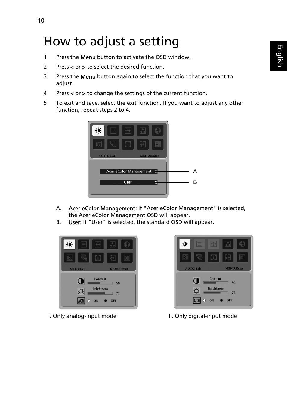 How to adjust a setting | Acer B203H User Manual | Page 25 / 30