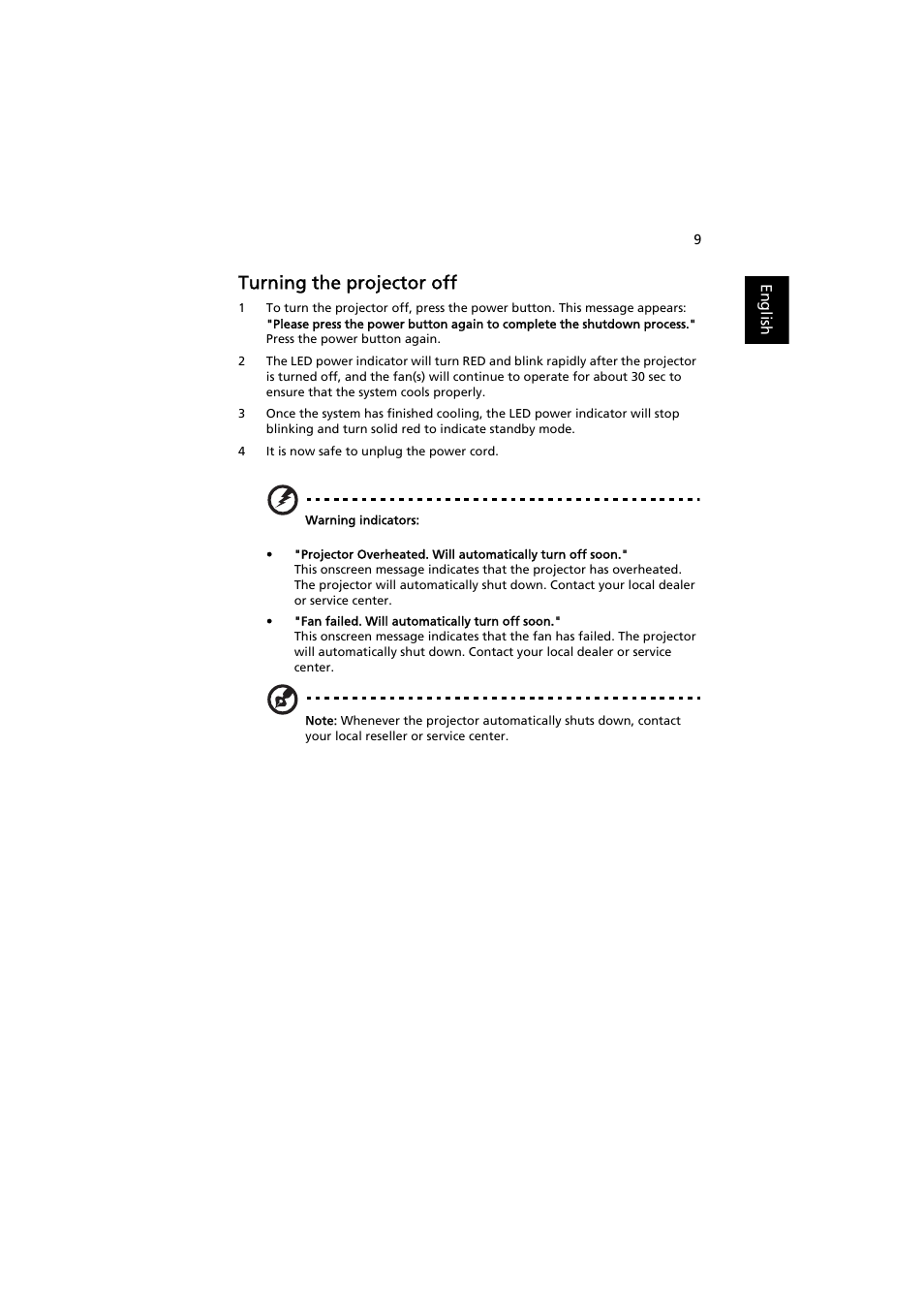 Turning the projector off | Acer K330 User Manual | Page 19 / 54