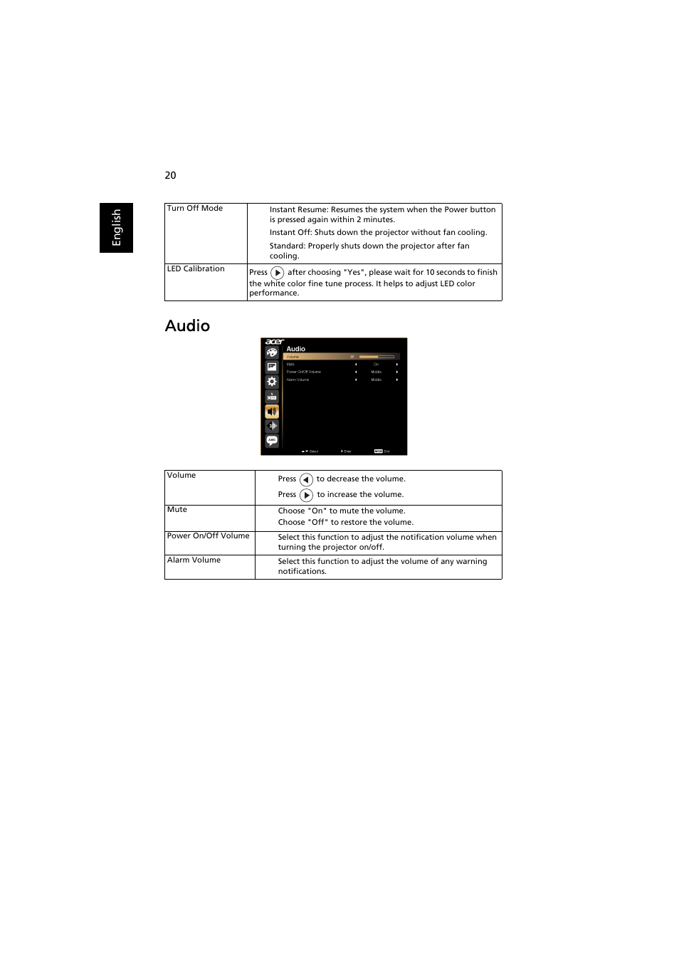 Audio | Acer K330 User Manual | Page 30 / 54