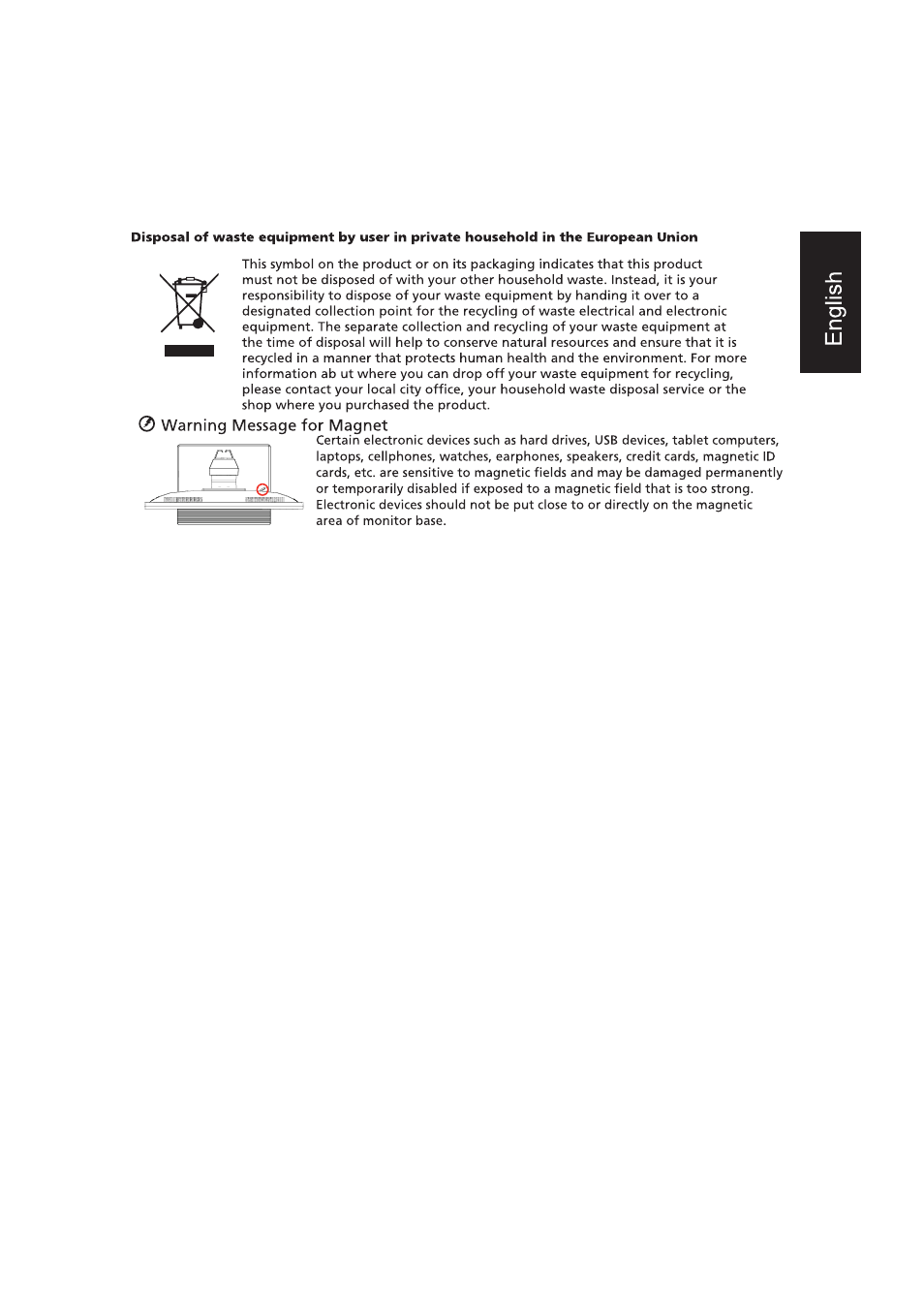0 warning message for magnet | Acer B196WL User Manual | Page 4 / 4