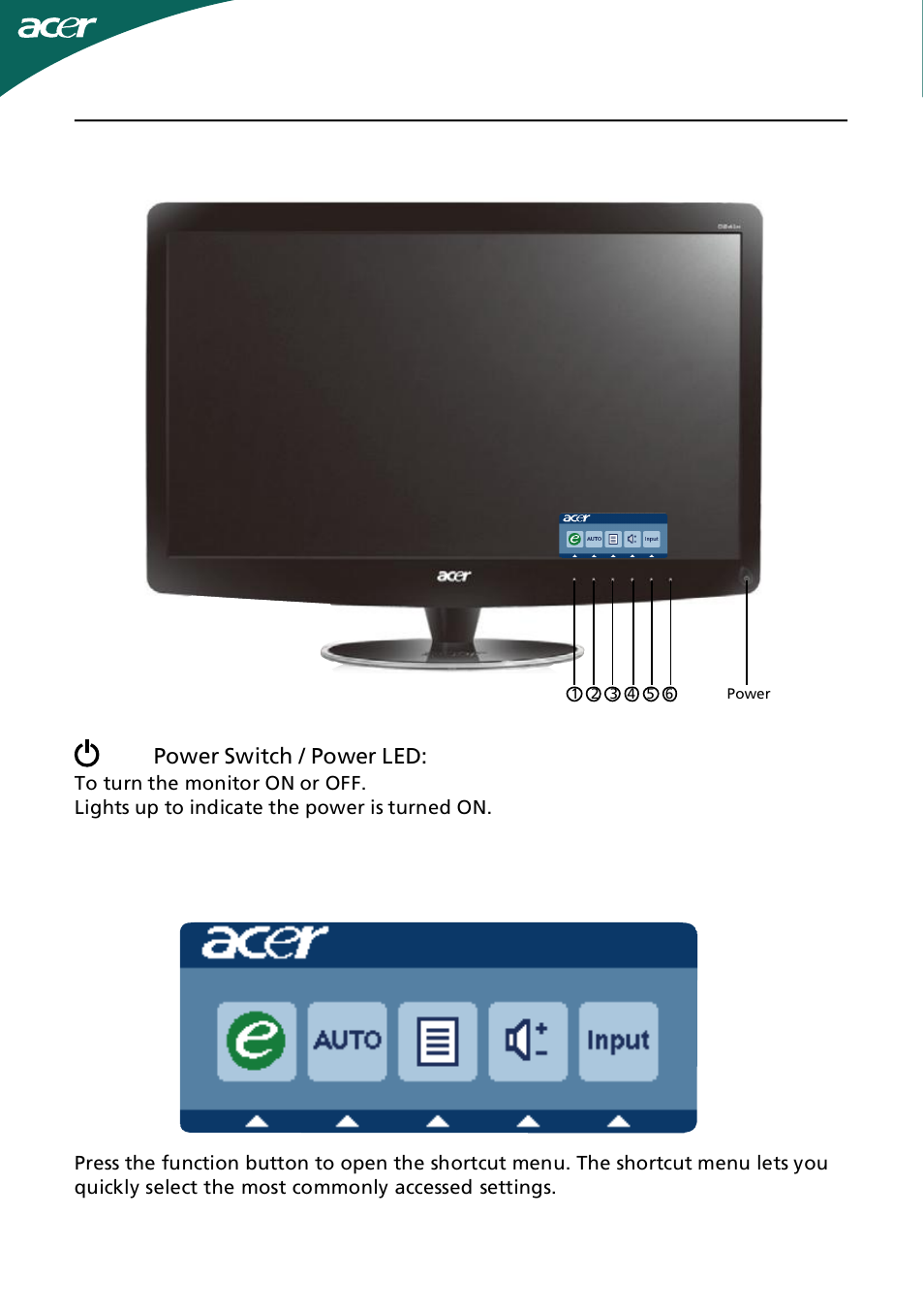 User controls, Using the shortcut menu | Acer D241H User Manual | Page 13 / 43