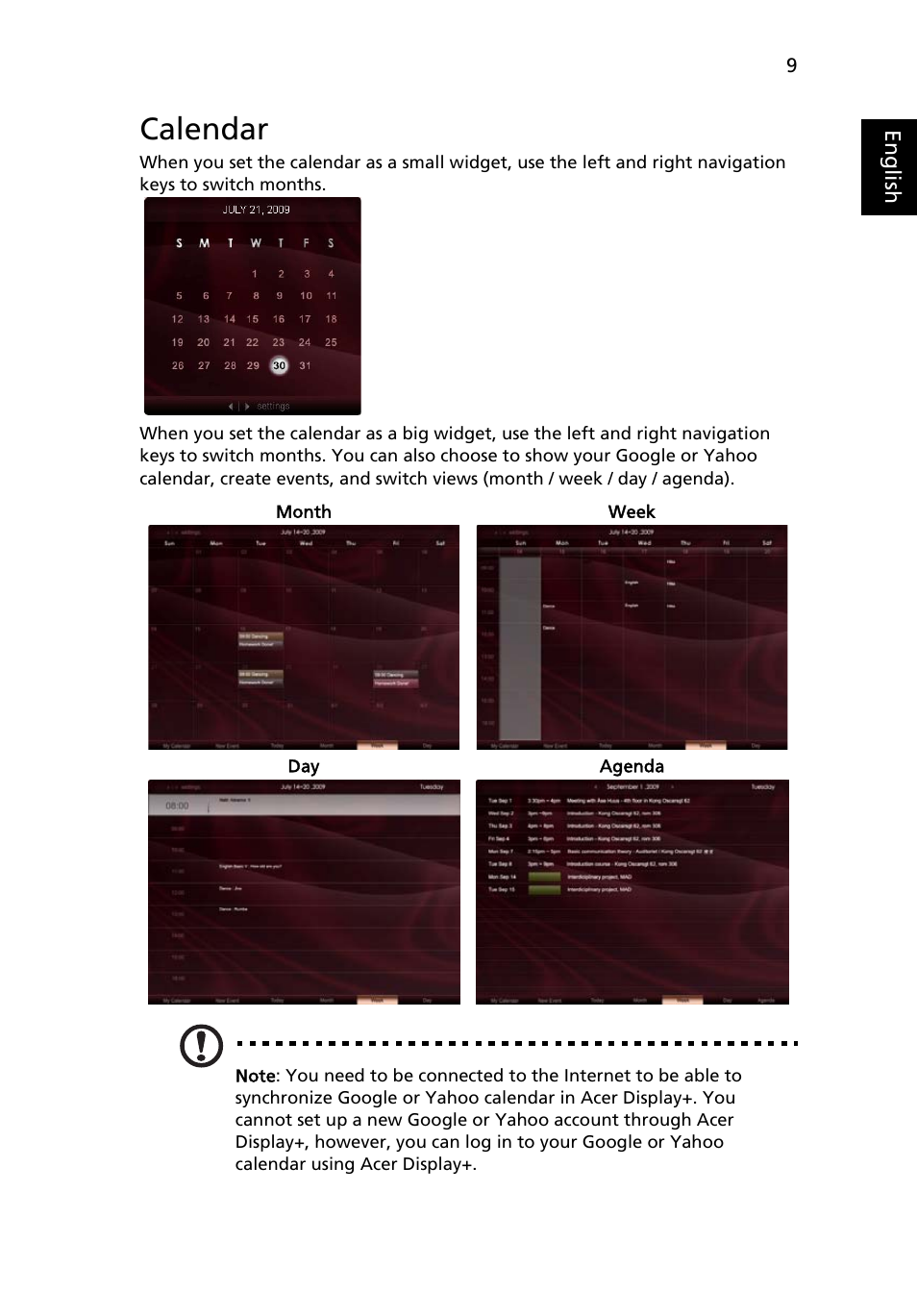 Calendar | Acer D241H User Manual | Page 32 / 43