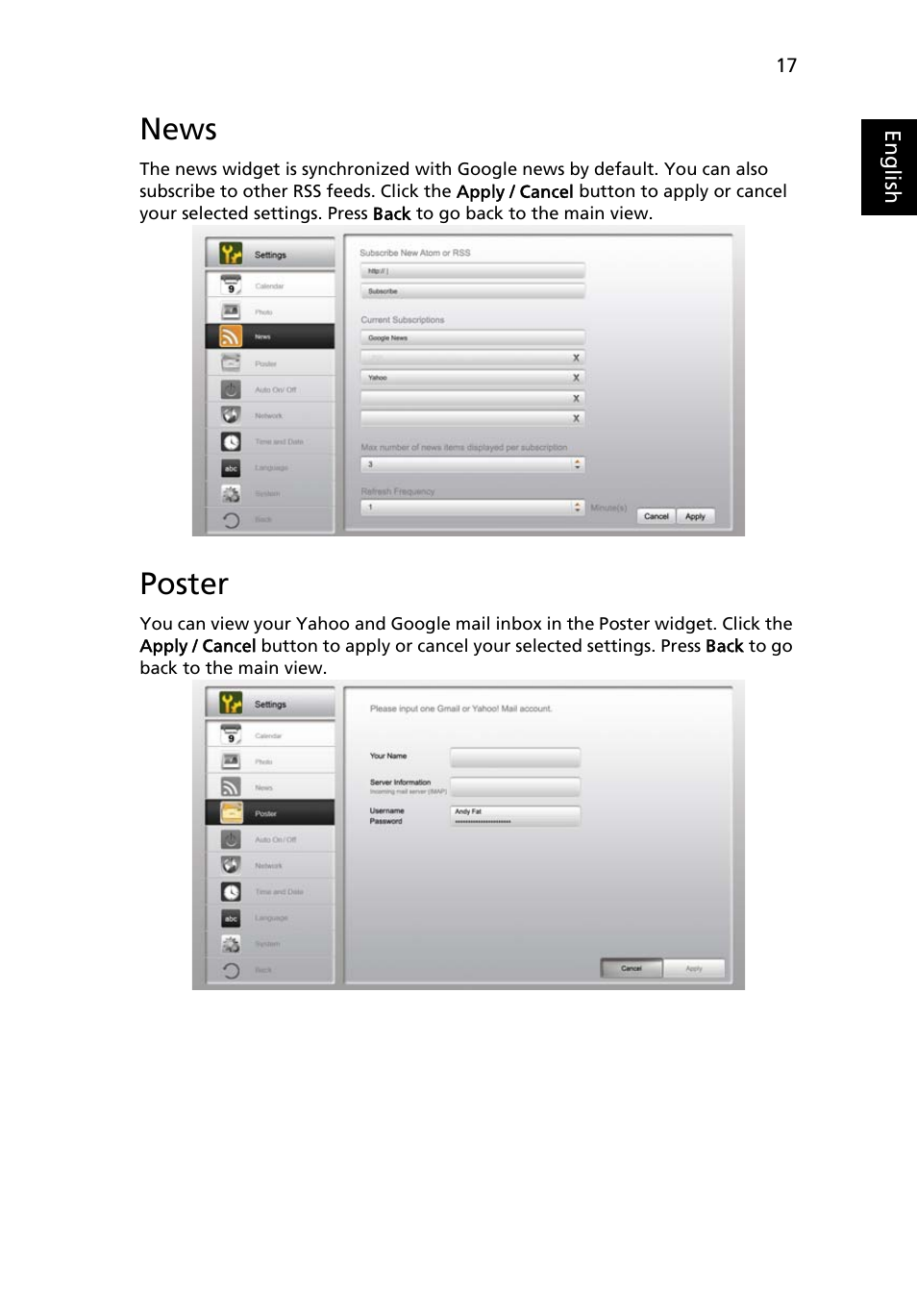 News, Poster | Acer D241H User Manual | Page 40 / 43