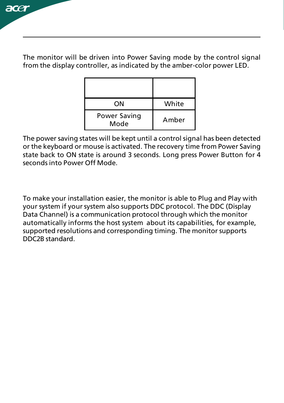 Power saving | Acer D241H User Manual | Page 9 / 43