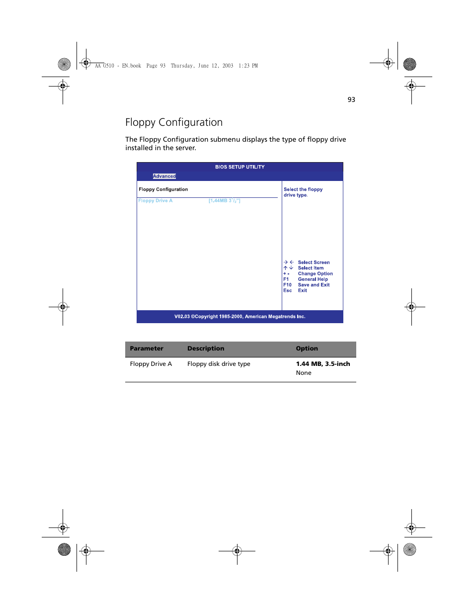 Floppy configuration | Acer Altos G510 User Manual | Page 105 / 158