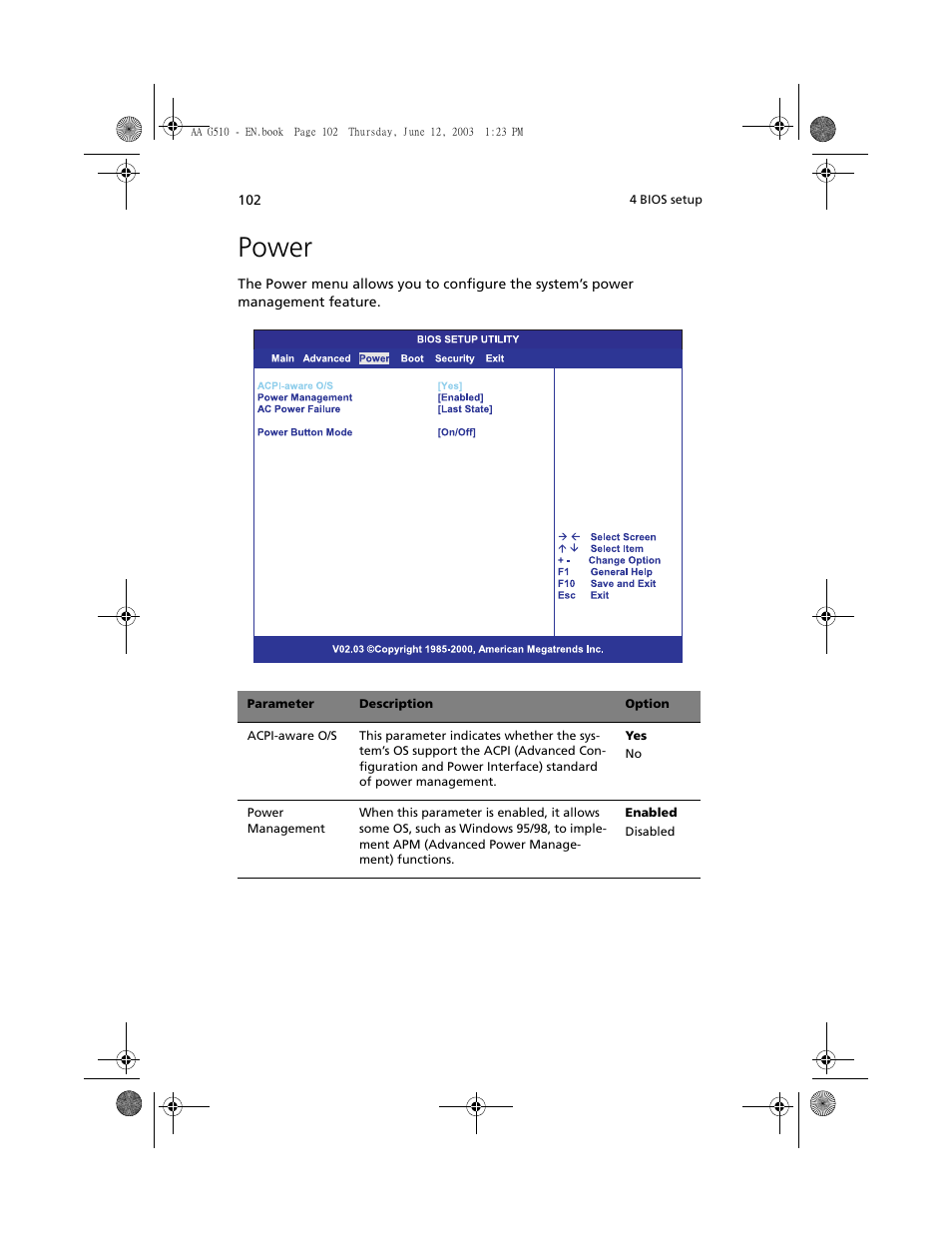 Power | Acer Altos G510 User Manual | Page 114 / 158