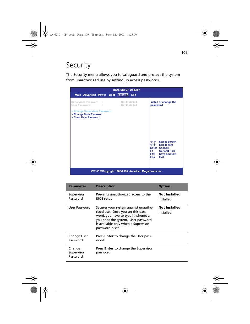 Security | Acer Altos G510 User Manual | Page 121 / 158